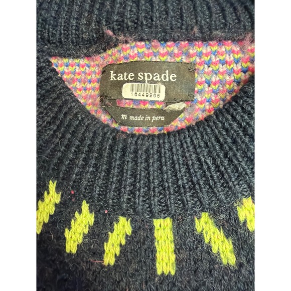 Kate Spade Blue Fair Isle Wool Alpaca Blend Crew Neck Sweater Size M - Picture 5 of 6